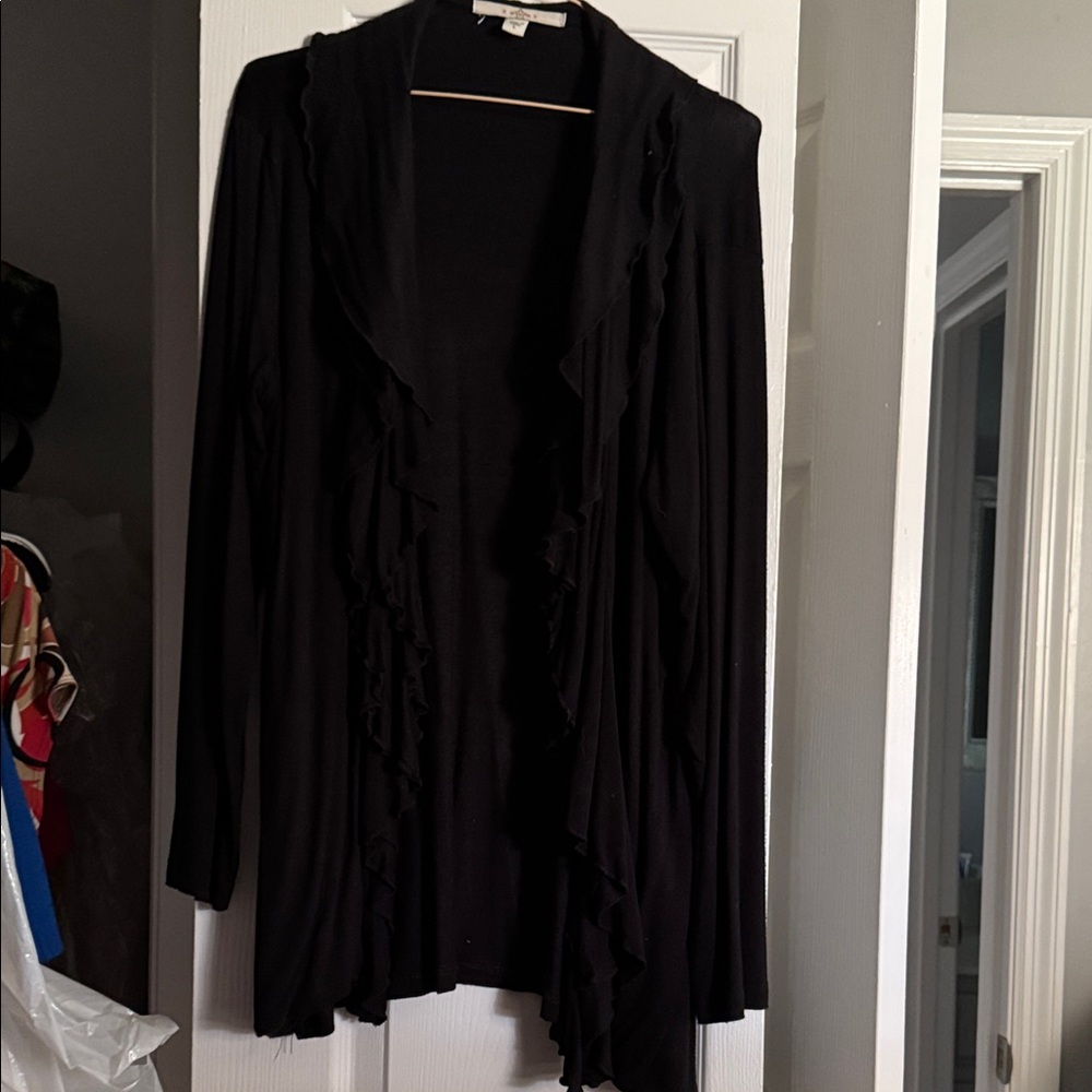 Fever Black Ruffle-Trim Open Cardigan